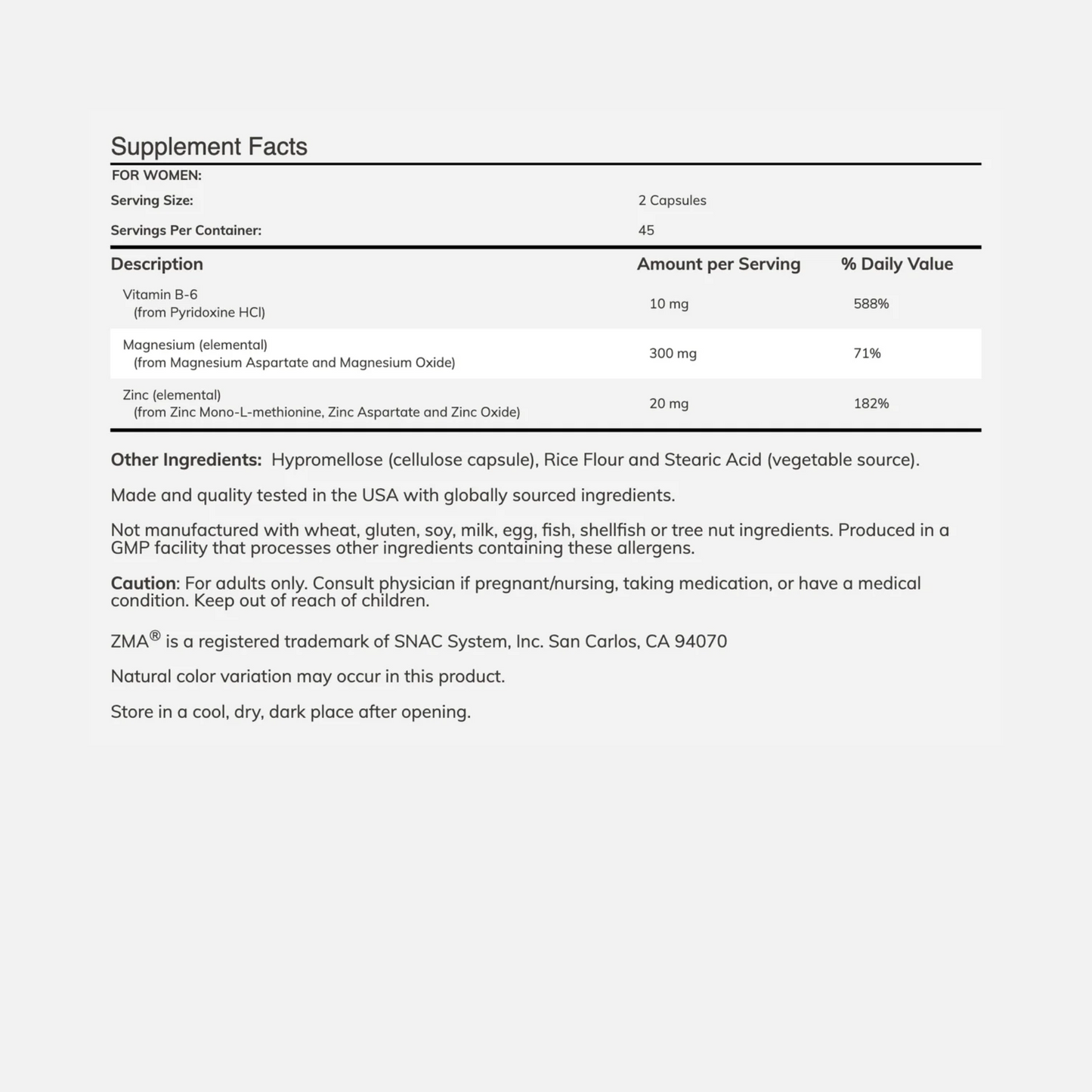 ZMA for Women's NCPak #60