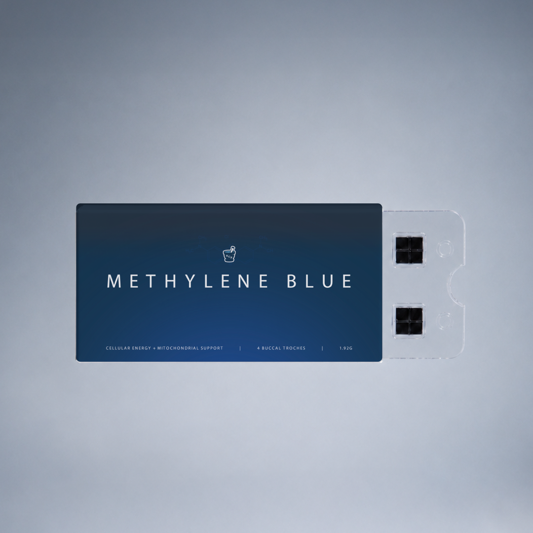 North Century Pharmacy Methylene Blue supplement packaging on a gradient gray background