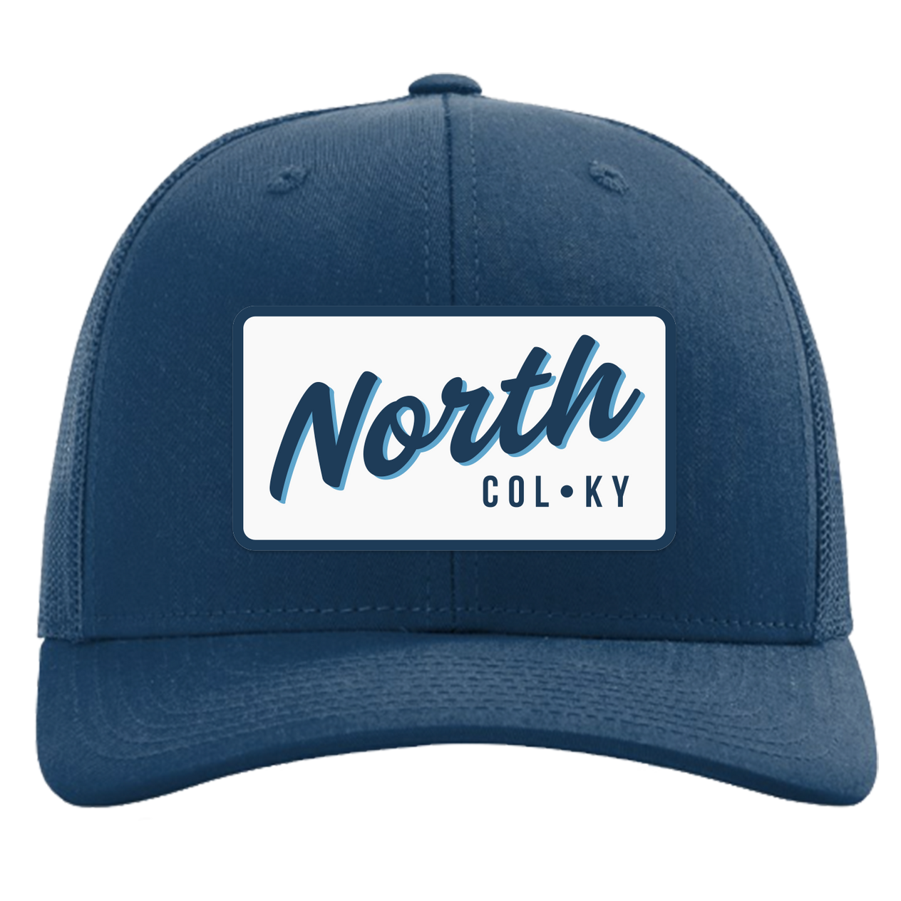 Navy blue cap with 'North Col KY' text on a white background