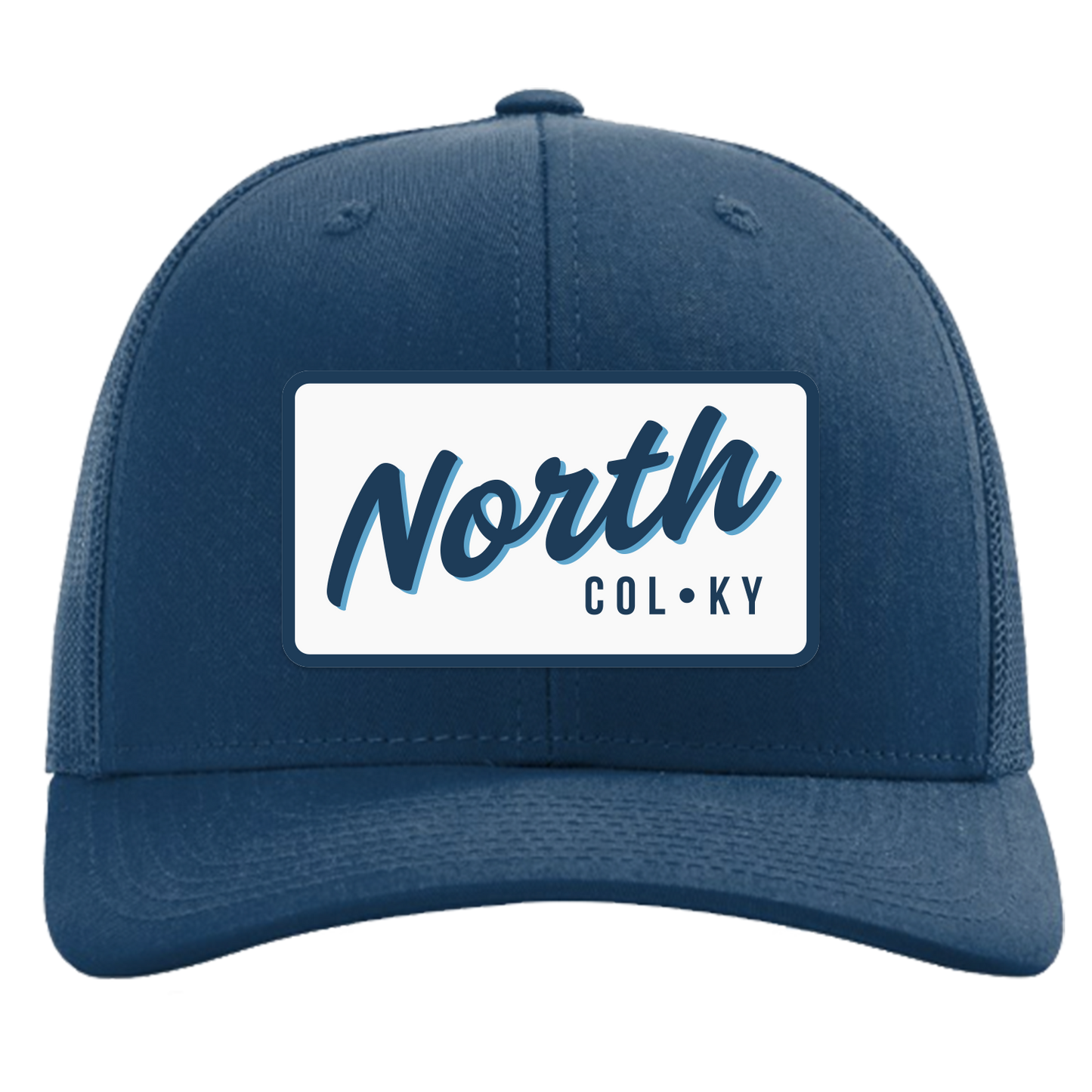 Navy blue cap with 'North Col KY' text on a white background