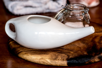 white neti pot for sinus irrigation to help with seasonal allergies